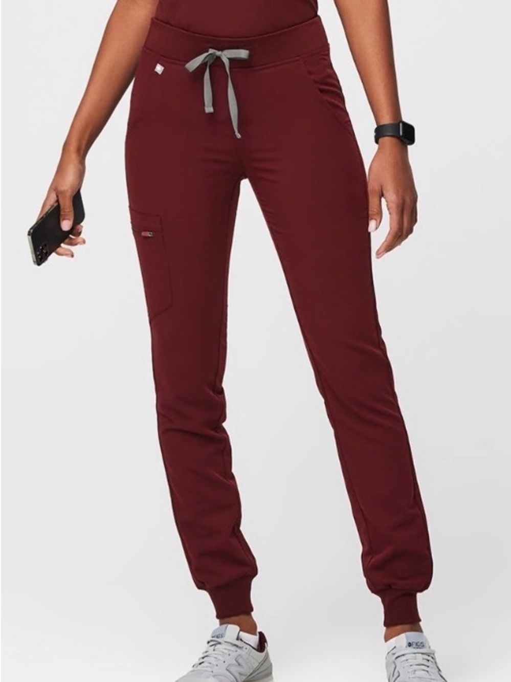Figs Women's Burgundy Track Joggers with Gray Drawstring